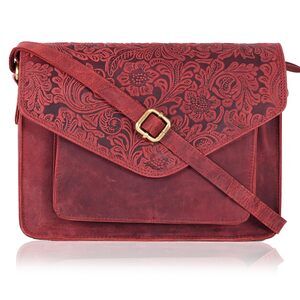 7066 Leather Flapover Crossbody Handbag Purse with Adjustable Strap &